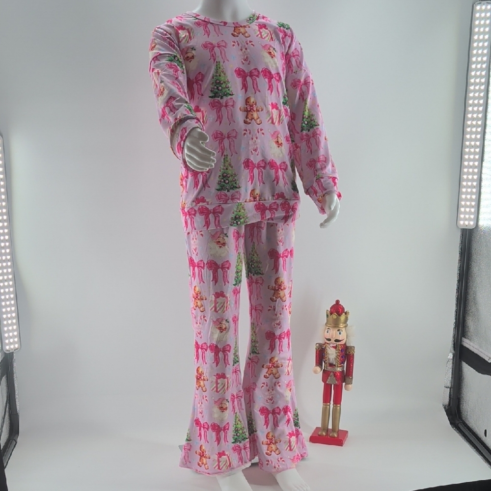 Festive Pink Holiday Pajama Set for Kids